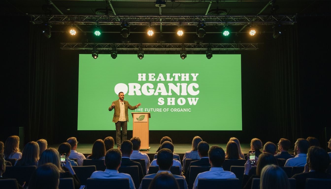 Keynote speaker addressing a full conference audience at the show