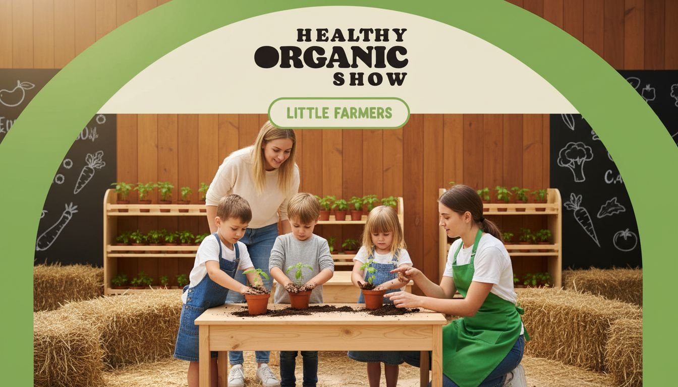 Children planting seedlings in the kids' discovery zone