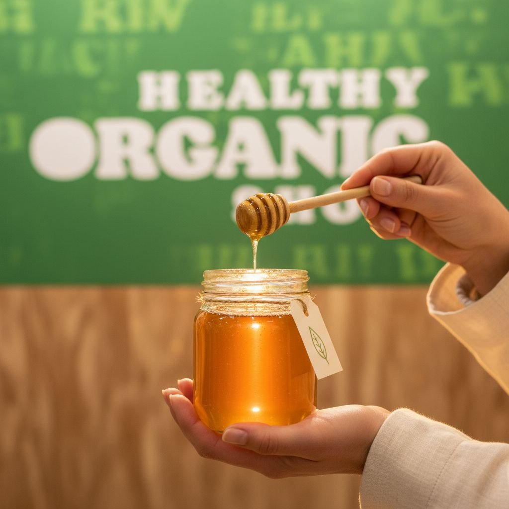 Golden organic honey being drizzled, from the honey pavilion
