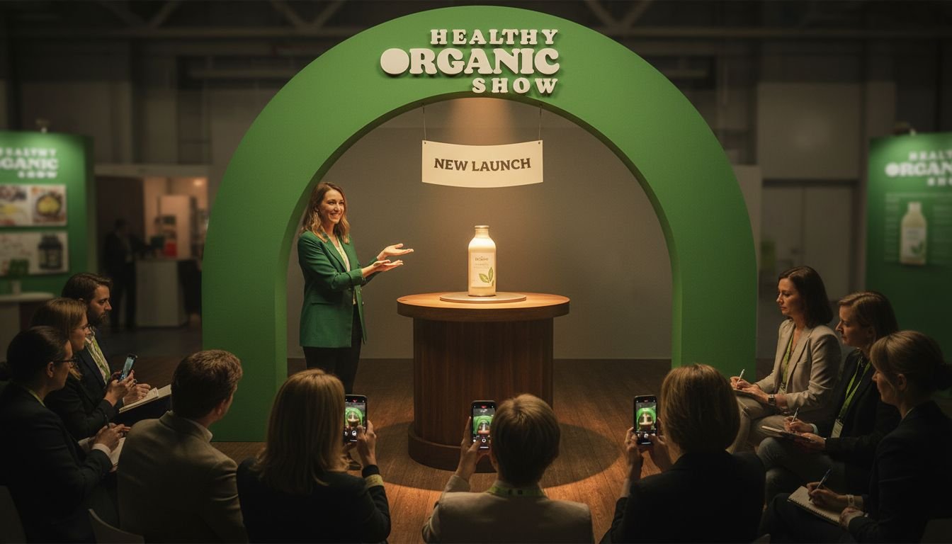 Product launch presentation on stage